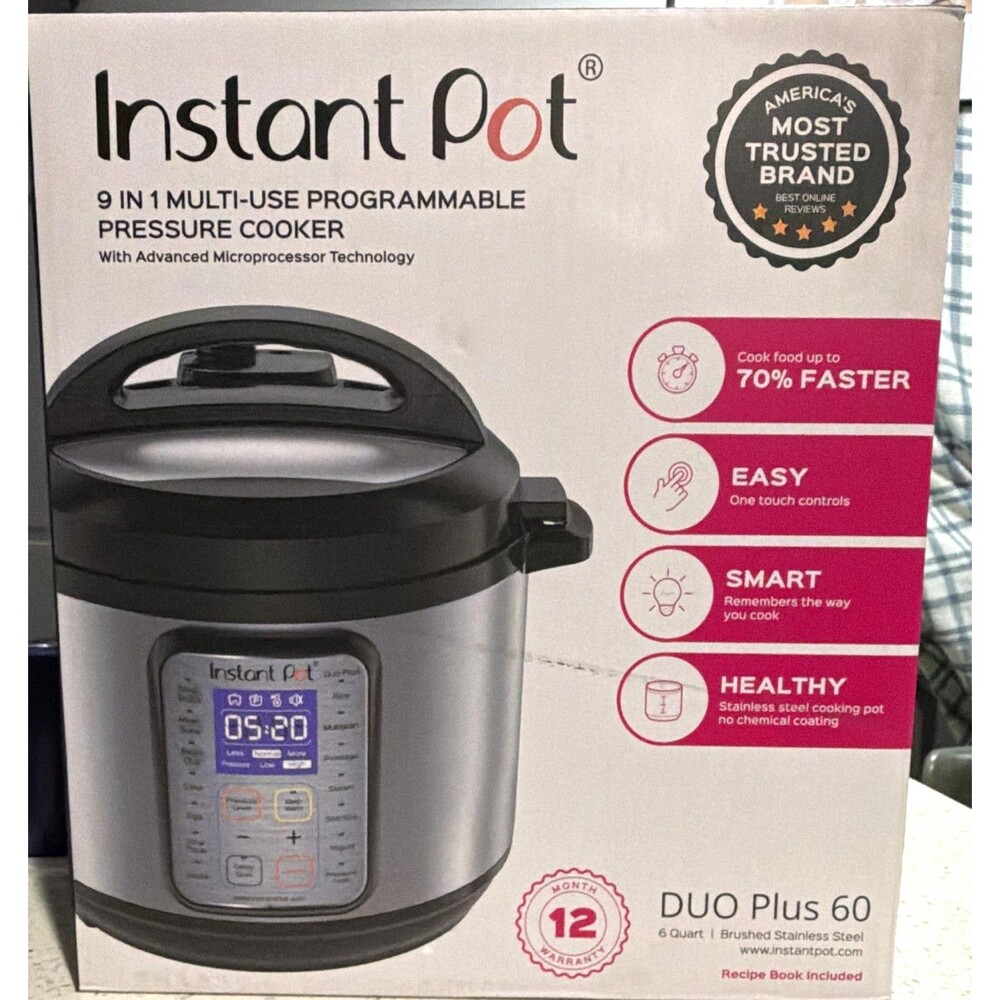 Instant Pot Duo Plus 60 9-in-1 6 Qt Pressure Cooker Yogurt/Rice/Slow, SS